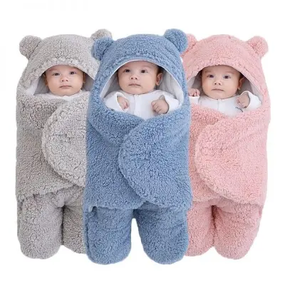 Picture of Newborn Outdoor Windproof Plush Solid Colour Soft Baby Hold Blankets Infant Cocoon Wraps Cotton