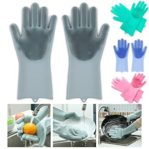Picture of High Quality Silicone Dish Washing Kitchen Hand Gloves Kitchen Cleaner - 2 Pcs