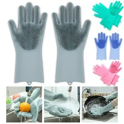 Picture of High Quality Silicone Dish Washing Kitchen Hand Gloves Kitchen Cleaner - 2 Pcs