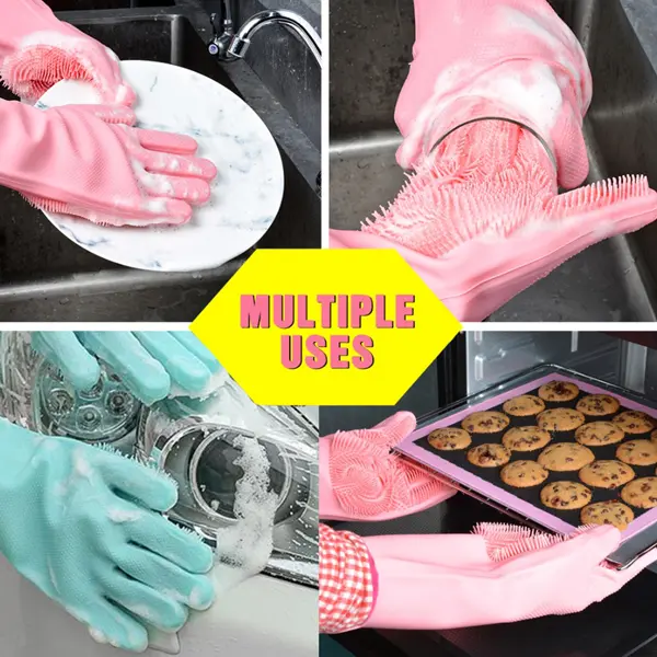 Picture of High Quality Silicone Dish Washing Kitchen Hand Gloves Kitchen Cleaner - 2 Pcs