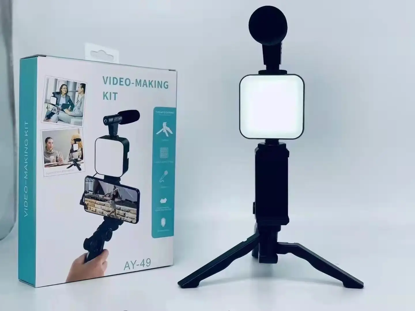 Picture of Remote Control Vlogging Video Making Kits Microphone LED Fill Light Mini Tripod Video Kit