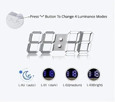 Picture of 3D LED Wall Clock Modern Design Digital Table Clock Alarm Nightlight  Watch For Home Living Room Decoration - White