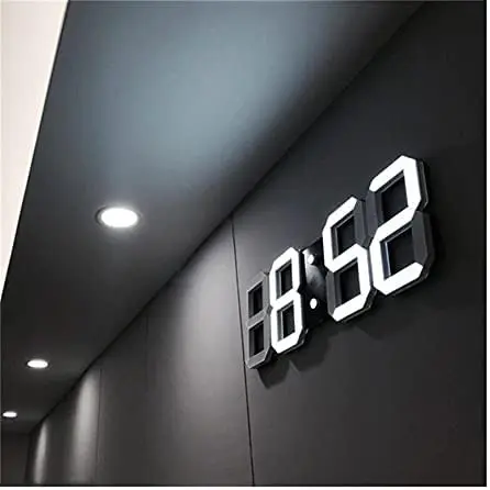 Picture of 3D LED Wall Clock Modern Design Digital Table Clock Alarm Nightlight  Watch For Home Living Room Decoration - White