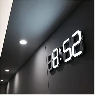 Picture of 3D LED Wall Clock Modern Design Digital Table Clock Alarm Nightlight  Watch For Home Living Room Decoration - White