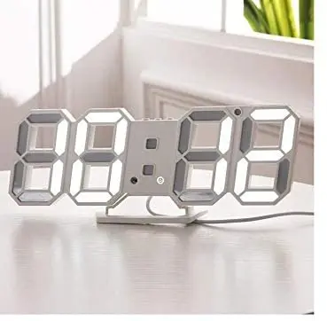 Picture of 3D LED Wall Clock Modern Design Digital Table Clock Alarm Nightlight  Watch For Home Living Room Decoration - White