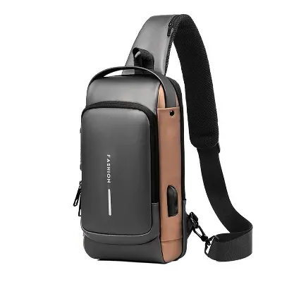 Picture of Multifunction Patent Leather Chest Bag Waterproof Men Crossbody Bag Anti-Theft Travel Shoulder Bags Men Travel Backpack
