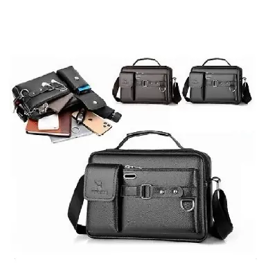 Picture of Men's Shoulder Bag Sport Waist Pack Cross Body Bag Pouch Bag Casual Men Chest Bag Men Fashion Shoulder Bag Waist Belt Bag Waterproof PU Leather Business Travel Bag/Office Bag - Black