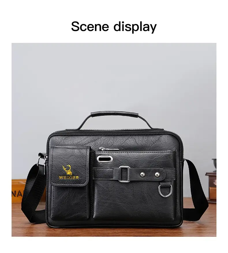 Picture of Men's Shoulder Bag Sport Waist Pack Cross Body Bag Pouch Bag Casual Men Chest Bag Men Fashion Shoulder Bag Waist Belt Bag Waterproof PU Leather Business Travel Bag/Office Bag - Black