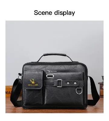 Picture of Men's Shoulder Bag Sport Waist Pack Cross Body Bag Pouch Bag Casual Men Chest Bag Men Fashion Shoulder Bag Waist Belt Bag Waterproof PU Leather Business Travel Bag/Office Bag - Black