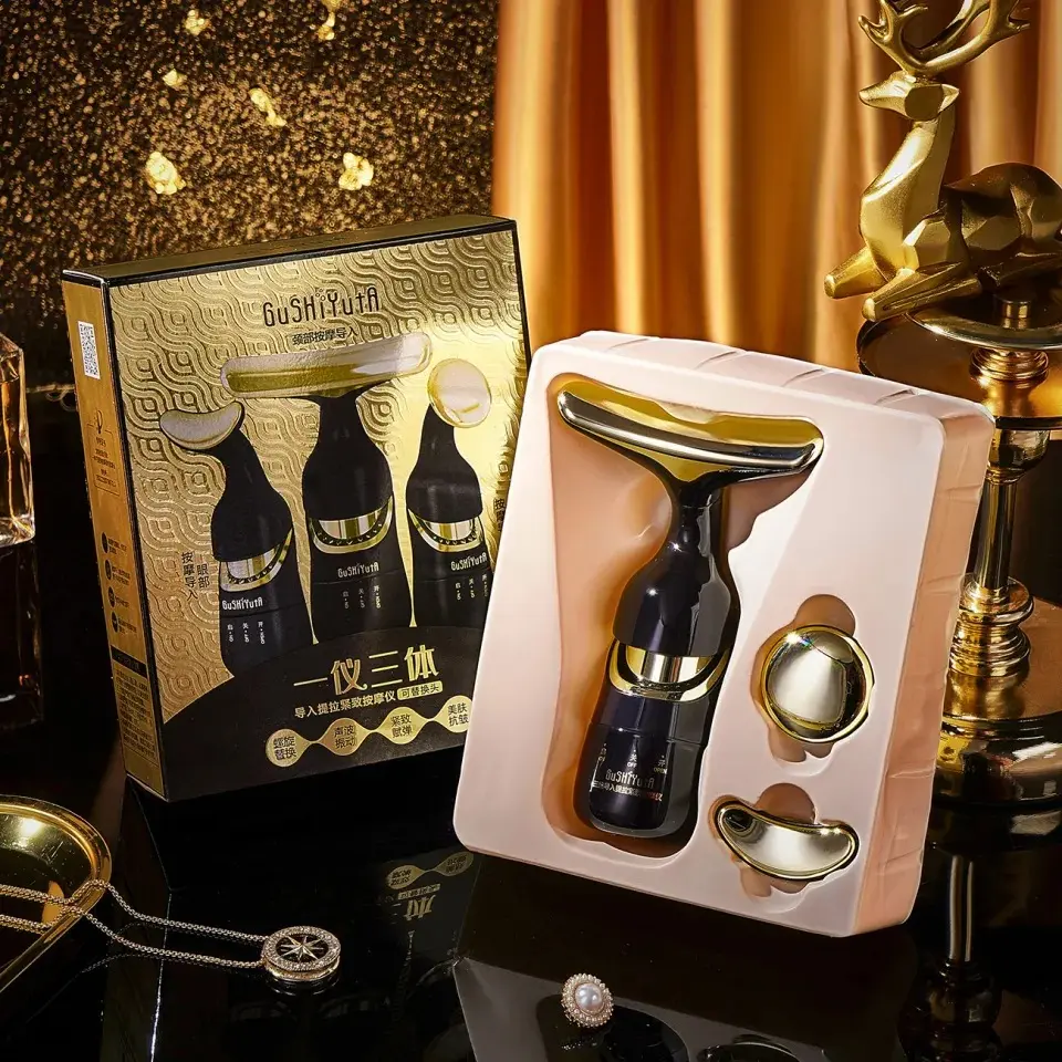 Picture of 3 In 1 Facial Lifting Device Neck Facial Eye Massage Face Slimmer EMS Beauty Skin Tightening Wrinkle Anti Aging Face Massager