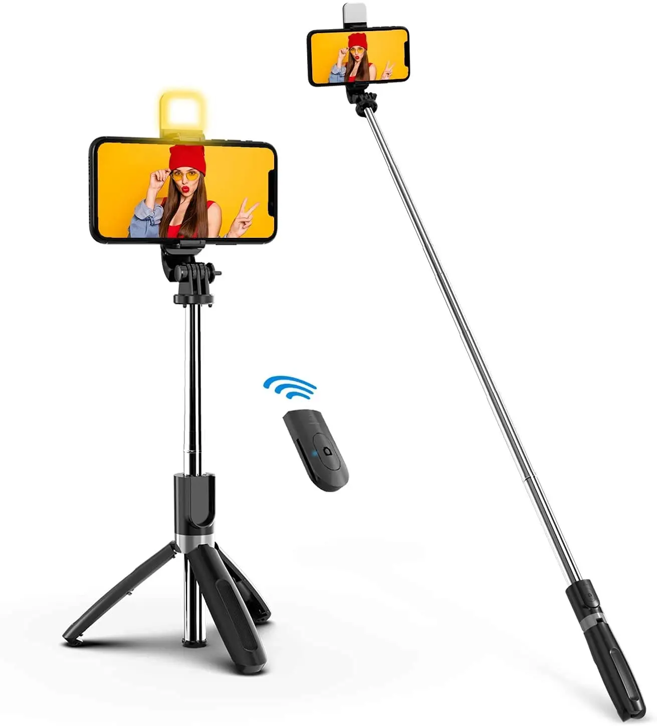 Picture of P20S Selfie Stick Foldable Mini Tripod with Fill Light - Black