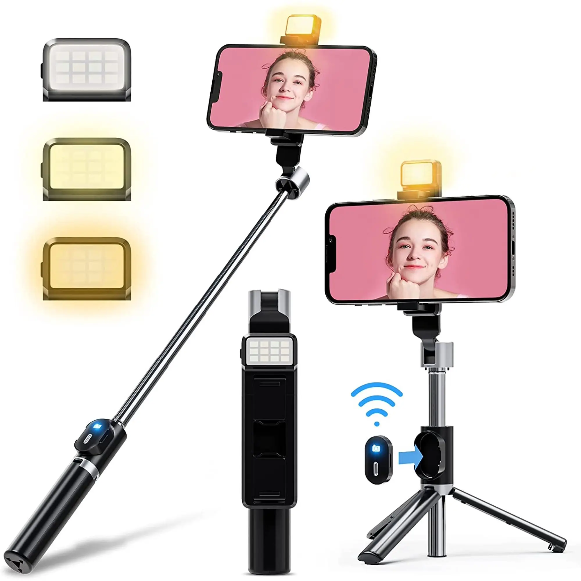 Picture of P20S Selfie Stick Foldable Mini Tripod with Fill Light - Black