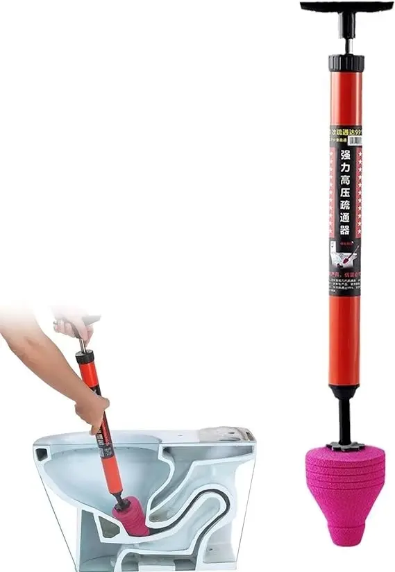 Picture of High Pressure Toilet Unblock One Shot Toilet Pipe Plunger Toilet Pipe Unclogger for Bathroom Sewer Suction Plug Plumbing Tool - Red