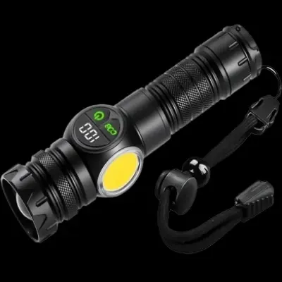 Picture of High Power LED Flashlight 10W COB LED Torch Rechargeable Super Power Torch Light - Black