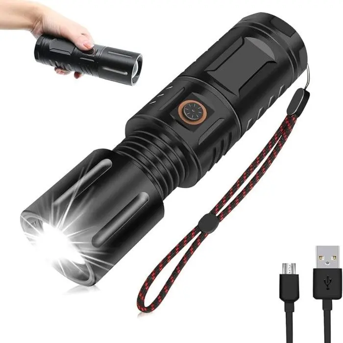 Picture of Super Power LED Rechargeable Torch Light With Power Bank Jumbo Torch Flashlight
