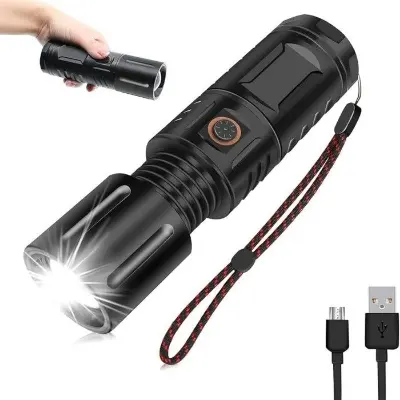 Picture of Super Power LED Rechargeable Torch Light With Power Bank Jumbo Torch Flashlight