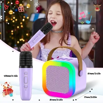 Picture of K12 Mini Karaoke Speaker With Mic bluetooth Speaker with Dual Microphone Wireless Family Singing KTV Mini Portable Karaoke - Multicolor