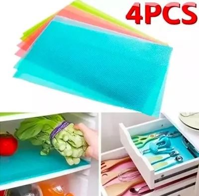Picture of 4 Pcs Washable Refrigerator Mats, Waterproof Fridge Mats, Table Mats,Drawer Mats Kitchen Cabinet Pad Refrigerator Anti Slip Fridge Liner Mat - Multicolor