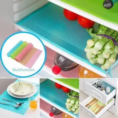 Picture of 4 Pcs Washable Refrigerator Mats, Waterproof Fridge Mats, Table Mats,Drawer Mats Kitchen Cabinet Pad Refrigerator Anti Slip Fridge Liner Mat - Multicolor