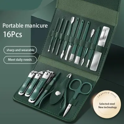 Picture of Nail Clippers Set, Manicure & Pedicure Tools, Stainless Steel Nail Cutter Kit for men and women, with Leather Bag, Travel Grooming Kit for Facial, Cuticle and Nail Cutter - Multicolor