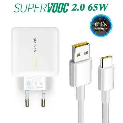 Picture of 65W Premium Quality Super Fast Smart Charger USB Type-C Vooc Flash First Charger Power Adapter - White