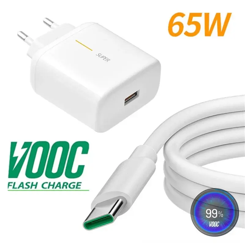 Picture of 65W Premium Quality Super Fast Smart Charger USB Type-C Vooc Flash First Charger Power Adapter - White