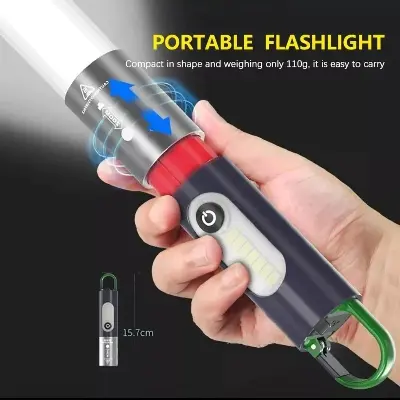Picture of High Quality USB Rechargeable Torch Light Multifunctional LED Flashlight - Green