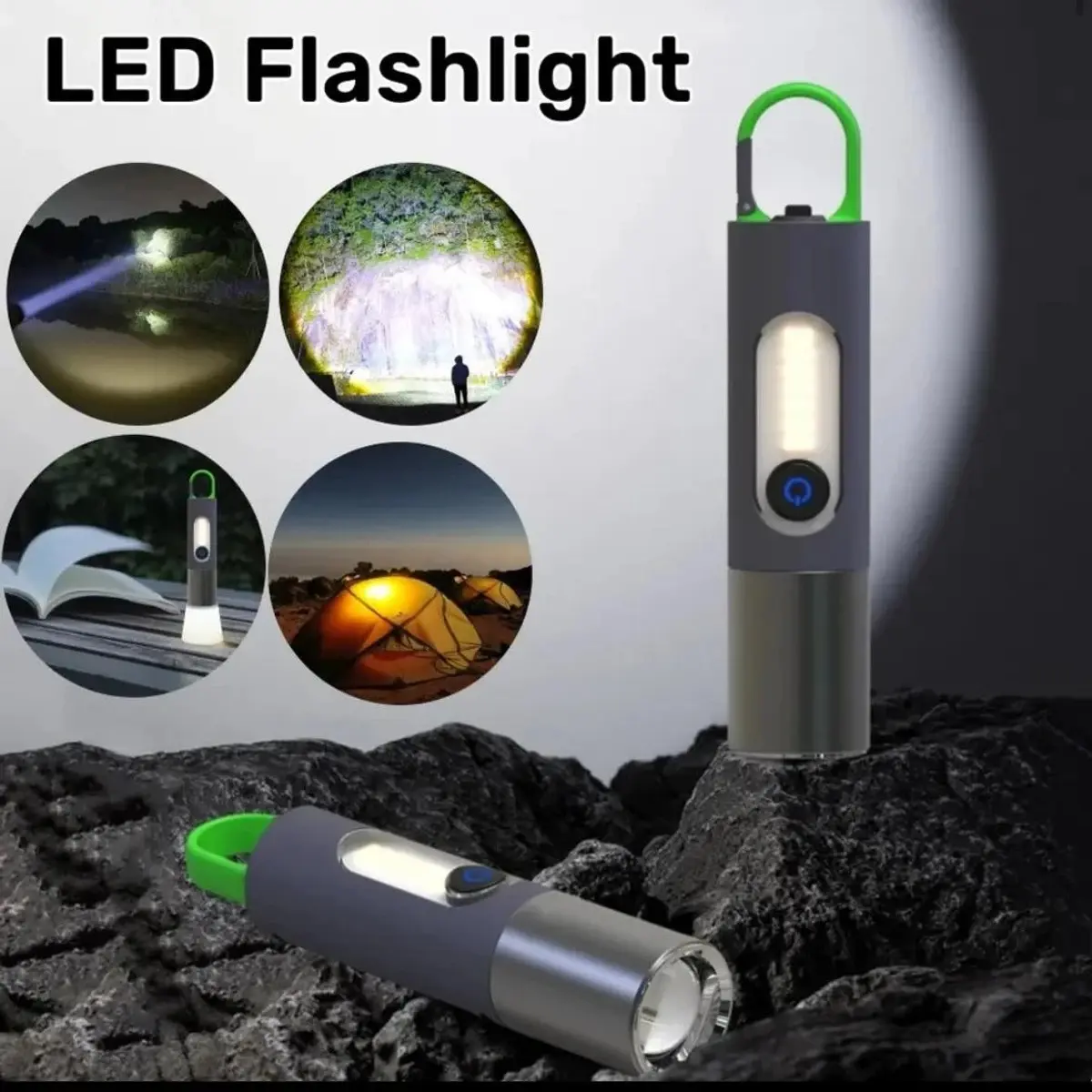 Picture of High Quality USB Rechargeable Torch Light Multifunctional LED Flashlight - Green