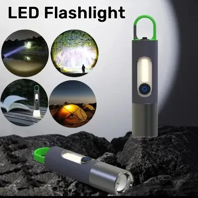 Picture of High Quality USB Rechargeable Torch Light Multifunctional LED Flashlight - Green