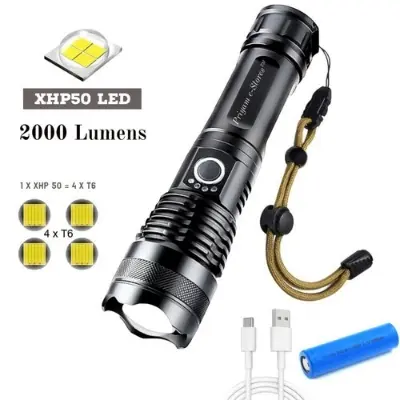 Picture of High Power Metal Body Rechargeable Led Flashlights LED Camping Torch Light - Black