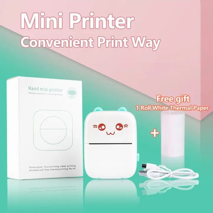 Picture of Mini Thermal Printer Wireless Bluetooth Photo Printer POS Pocket Mobile Sticker Printer Wireless Bluetooth Thermal Printing Portable Mini Printer Mini Pocket Printer - Multicolor