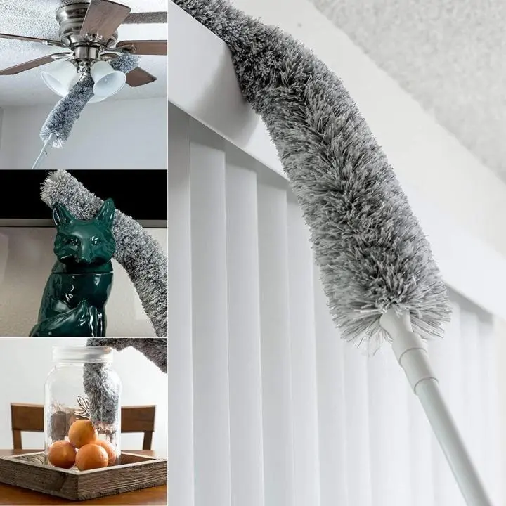 Picture of Microfiber Dusting Duster Handle Telescopic Duster Cleaner Brush Home Cleaning Brush Dust Cleaner for Furniture - Light Ash