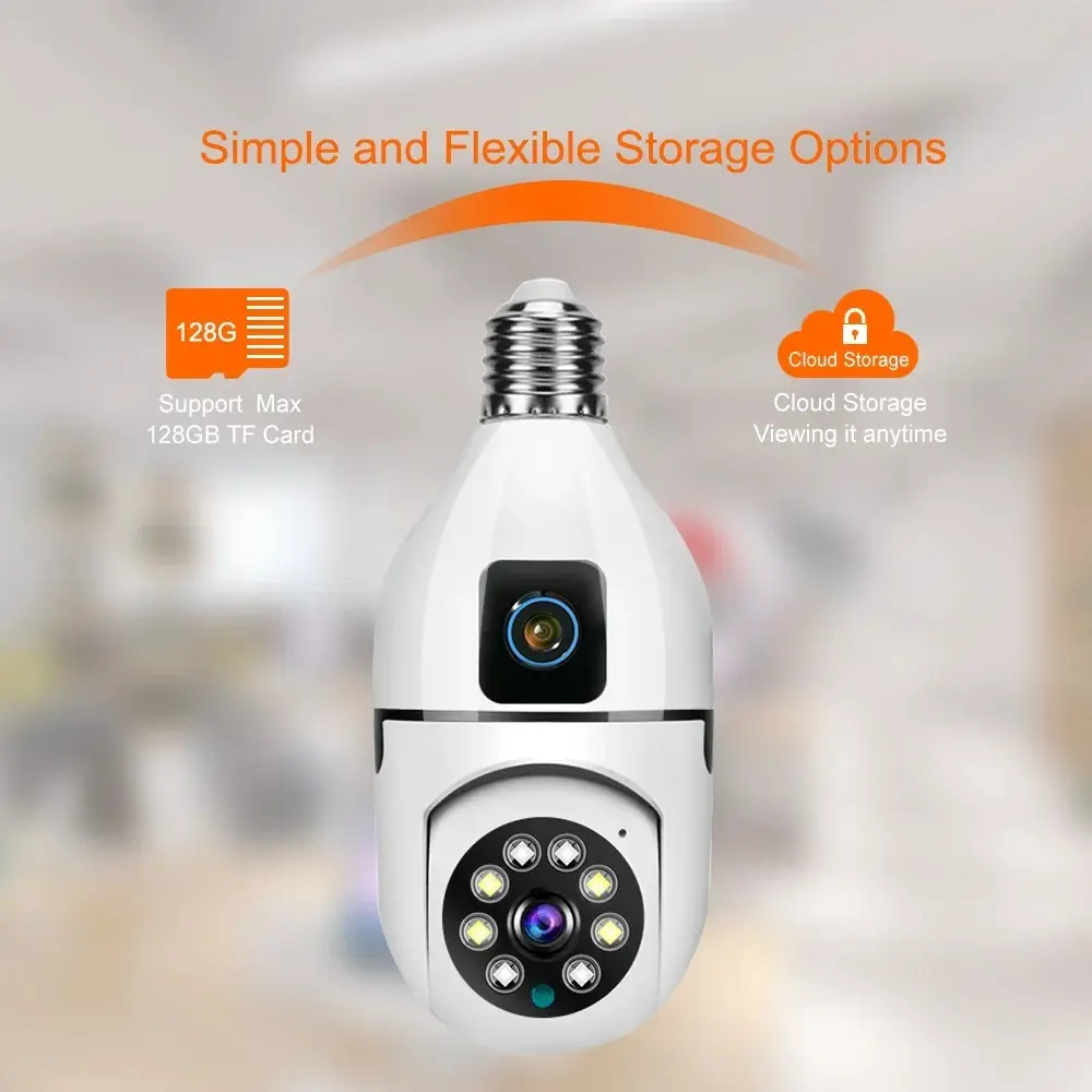 Picture of V380 PRO Dual Lens Full HD Wifi Bulb Holder Camera WIFI IP Camera 3MP+3MP 1080P 360 Degree Rotation Night Vision Two-Way Audio Motion Detection Smart Home Security Wireless WIFI Indoor Security CCTV Camera - White