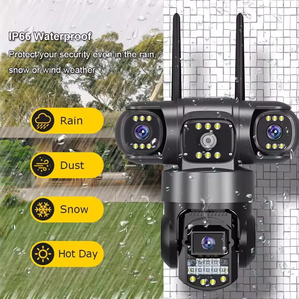 Picture of V380 PRO Three Lens WiFi IP Camera HD 3MP+3MP+3MP Outdoor Waterproof Two Way Full Color Night Vision PTZ CCTV Security Camera - Black