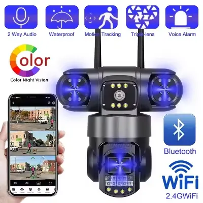 Picture of V380 PRO Three Lens WiFi IP Camera HD 3MP+3MP+3MP Outdoor Waterproof Two Way Full Color Night Vision PTZ CCTV Security Camera - Black