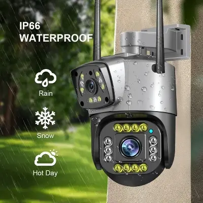 Picture of Dual Lens Speed Wifi Camera Outdoor Two Way Audio CCTV Home Security IP Camera Video Dome Camera V380 PRO Outdoor Waterproof, Auto Tracking, Color Night Vision WIFI Duel Lens Waterproof IP Camera - Black