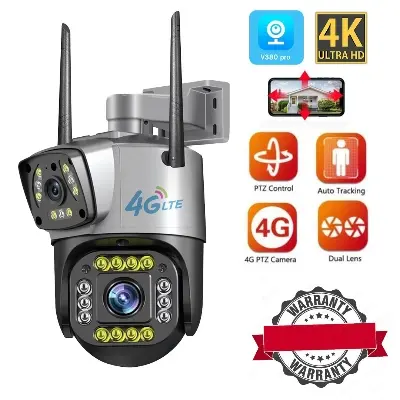 Picture of 4G Sim Support Dual Lens Speed Camera Outdoor Two Way Audio CCTV Home Security IP Camera Video Dome Camera V380 PRO Outdoor Waterproof, Auto Tracking, Color Night Vision Sim Support Duel Lens Waterproof IP Camera