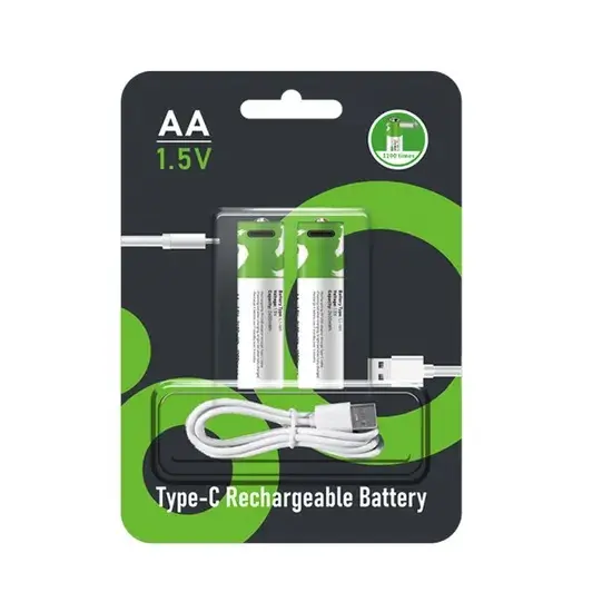 Picture of Smart Tools AA Rechargeable Battery 1.5v 2600 mah With Type C- Cable Powerful Rechargeable Battery- 2pcs - Green