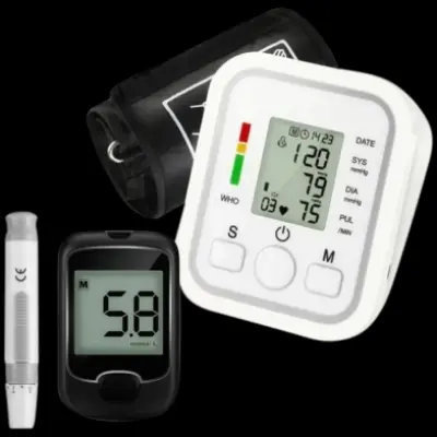 Picture of Fully Automatic Upper Arm Digital Blood Pressure Monitor with Glucometer Machine with 10 Test Strips (Combo Pack) - Wither Black,M (8.7 - 12.5 inch)