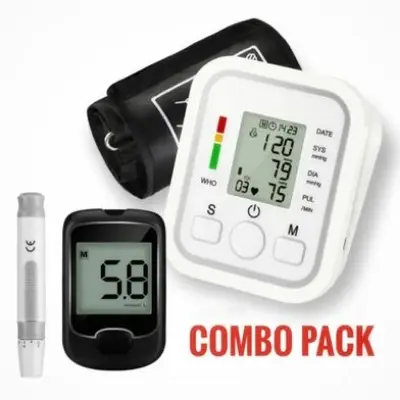 Picture of Fully Automatic Upper Arm Digital Blood Pressure Monitor with Glucometer Machine with 10 Test Strips (Combo Pack) - Wither Black,M (8.7 - 12.5 inch)