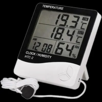 Picture of Htc-2 Digital Indoor/Outdoor Thermo-Hygrometer Temperature Humidity Meter With Time/Clock Home - Wither Black