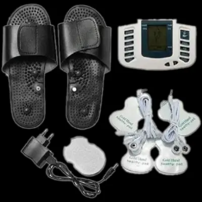 Picture of Multifunction Electrical Stimulator Full Body Relax Muscle Massager Pulse Tens Acupuncture Therapy with Slipper messager ( 2 Pear Electrode pads - Wither Black