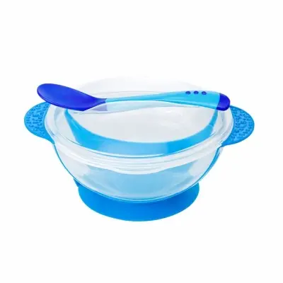 Picture of Apple Bear Baby Suction Bowl with Heat-Sensitive Spoon Safe Feeding Set