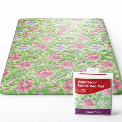 Picture of Waterproof Rexine Bed Mat 6×7 ft (Floral Print)