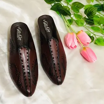 Picture of Ladies Beautiful Gorgeous Leather Loafer Design Heel Party Shoes for Women and Girls | Attractive Design Chocolate Color Half Loafer Shoes For Ladies and Girls (Choclate)