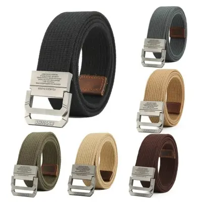 Picture of Mens belt secure your pants in style with Fashion canvas belt alloy bakal double ring double D Nylon elastic belt (One size)