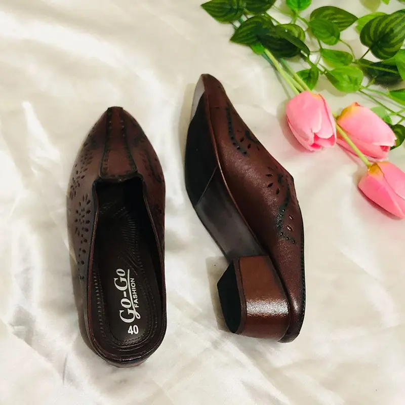 Picture of Ladies Beautiful Gorgeous Leather Loafer Design Heel Party Shoes for Women and Girls | Attractive Design Chocolate Color Half Loafer Shoes For Ladies and Girls (Choclate)