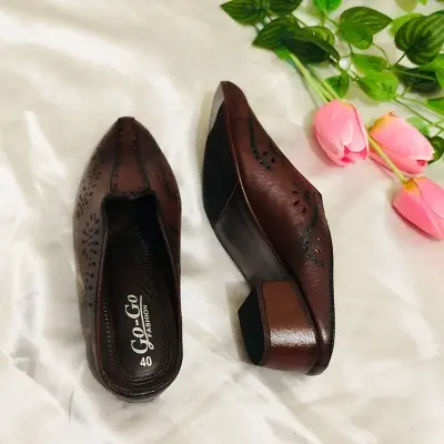 Picture of Ladies Beautiful Gorgeous Leather Loafer Design Heel Party Shoes for Women and Girls | Attractive Design Chocolate Color Half Loafer Shoes For Ladies and Girls (Choclate)