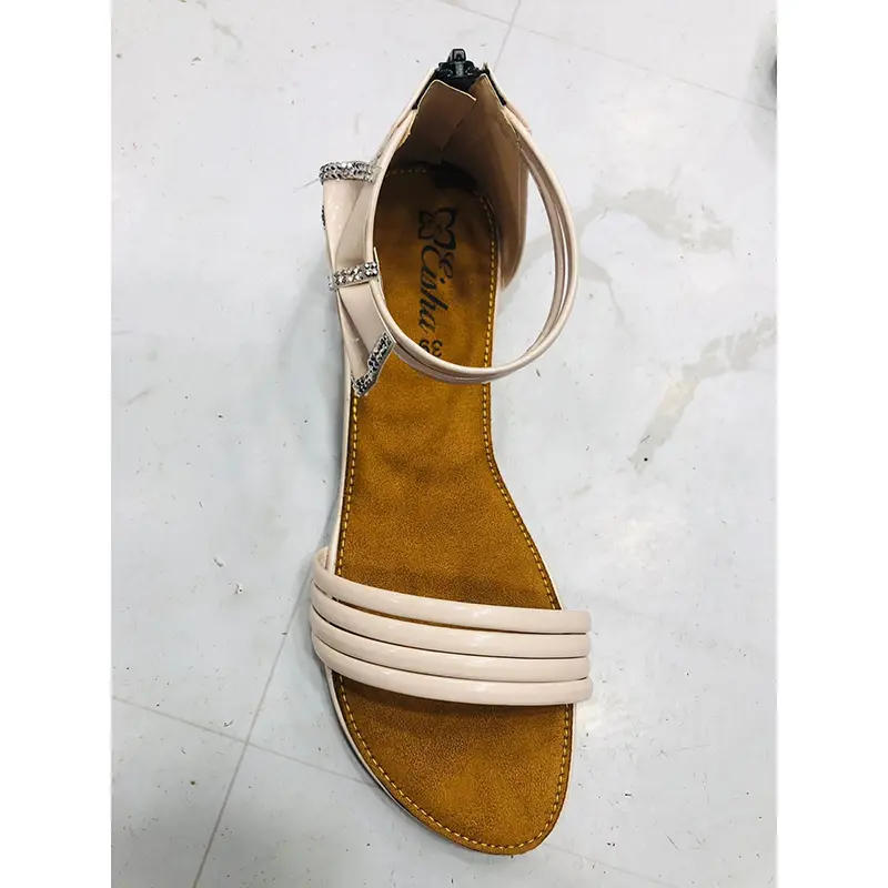 Picture of Ladies Full Gorgeous Stylist Zip System Flat Heel Fashionable Sandals - Girls Cute Slim Sandal (Brown)