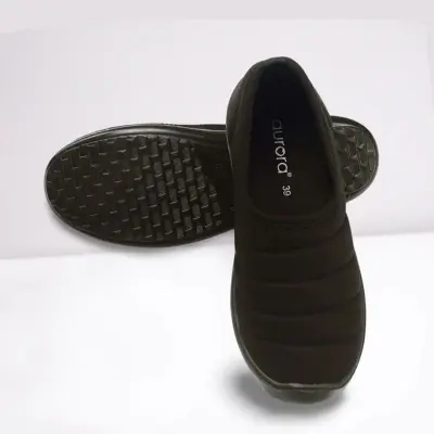 Picture of Girls Cotton Fabric Soft Sole Solid Color Regular Useable Sports Sneakers - Ladies Daily Use Black Color Keds